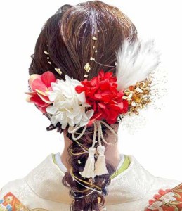 JZOON 髪飾り 成人式 卒業式 髪飾り 6色 ドライフラワー 造花飾り 水引 紐 ヘアアクセサリー テールリード かすみ草 金箔  和服 着