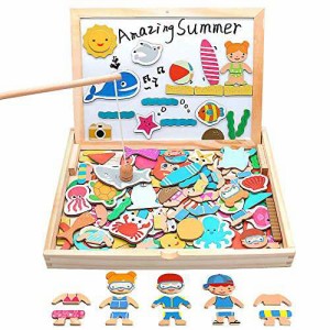 モンテッソーリ 玩具 4 IN 1 魚釣りゲーム 1歳 誕生日プレゼント 知育玩具 女の子 男の子 こどものおもちゃ 収納両面お絵描きボード 積