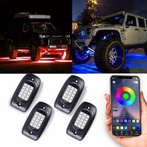 MOREFULLS LED アンダーライト 車 RGB ロックライト アンダーネオン ライトキット 4個セット 車用 音楽同期 多色 アプリ コ