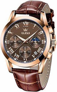 【送料無料】OLEVS メンズ 腕時計 軽量 うで時計 防水 男性用-アナログ クオーツ 軽量 腕時計 ブラウン 紳士 日付 曜日 クロノグラフ 茶