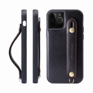 [HANATORA] iPhone ケース イタリアンレザー ベルトスタイル ネックストラップ付属 TGH-12Pro-Black