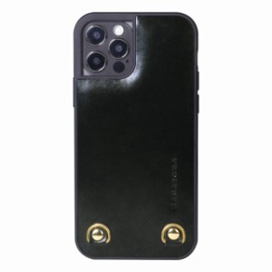[HANATORA] iPhone ケース イタリアンレザー 本革 ダブルストラップホール ハンドストラップ付属 TGN-12Pro-Black ブラック iPhone 12 Pr
