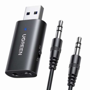 UGREEN トランスミッターレシーバー Bluetooth 5.1 一台二役 ぶるーつーす送信機＆受信機 3.5mm オーディオ 通信距離10M マイク内蔵 デス