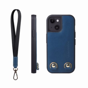 [HANATORA] iPhone ケース イタリアンレザー 本革 ダブルストラップホール ハンドストラップ付属 TGN-13Mini-Blue ブルー iPhone 13 mini