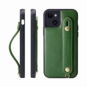 [HANATORA] iPhone 14 ケース イタリアンレザー 本革 ベルトスタイル ネックストラップ付属 グリーン TGH-14-Green