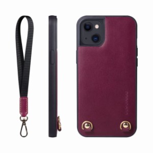 [HANATORA] iPhone ケース イタリアンレザー 本革 ダブルストラップホール ハンドストラップ付属 TGN-14Plus-Purple パープル iPhone 14