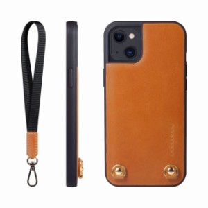 [HANATORA] iPhone ケース イタリアンレザー 本革 ダブルストラップホール ハンドストラップ付属 TGN-14Plus-Orange オレンジ iPhone 14