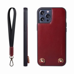 [HANATORA] iPhone ケース イタリアンレザー 本革 ダブルストラップホール ハンドストラップ付属 TGN-15ProMax-DarkRed ダークレッド iPh