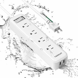 電源タップ 2m 延長コード 防水 TESSAN 防水コンセント テーブルタップ usbコンセント 4個ACコンセント 2個usbポート oaタップ 雷ガード