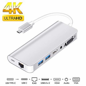 WU-MINGLU usb c vga usb-cハブ7in1 type c hdmi vga 変換 usb type c ハブ usb-c hdmi lan マルチusb cハブ シルバー