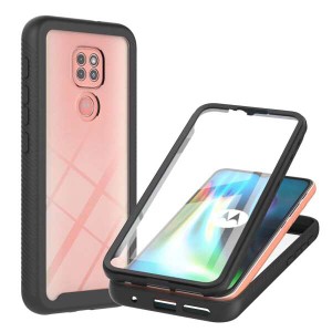 MUTOUREN Motorola Moto G9 Play ケース, Moto E7 Plus カバー PET保護フィルム付き 360°保護 耐衝撃 防塵 クリア Qi充電対応 携帯カバ