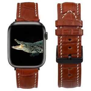 【送料無料】ブラウン クロコダイル時計ベルト コンパチブル Apple Watch バンド 38mm 40mm 41mm Series 9 8 7 6 5 4 3 2 1 ワニ 手縫い 