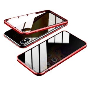 【送料無料】MIYUYU iPhone XR ケース カバー 覗き見防止 両面強化ガラス クリア アルミバンパー 360度フルカバー 全面保護 耐衝撃 マグ