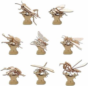 【送料無料】立体パズル 木製パズル カブトムシ クワガタ 台座付き 8種類 3D 昆虫 玩具 木製模型 工作キット 立体木製パズル 虫