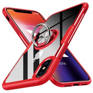 【送料無料】iPhone Xs ケース iPhone X ケース クリアケース リング付き 耐衝撃 背面強化ガラス スマホケース 米軍MIL規格 透明 薄型 9H