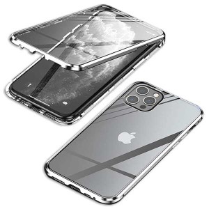 【送料無料】YSAN 両面ガラス 360度全面保護 iPhone12 iPhone12Pro ケース アルミバンパー クリア フルカバー 表裏磁石 両面 耐衝撃 マグ