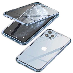 【送料無料】YSAN 両面ガラス 360度全面保護 iPhone13ProMax ケース アルミバンパー クリア フルカバー 表裏磁石 両面 耐衝撃 マグネット