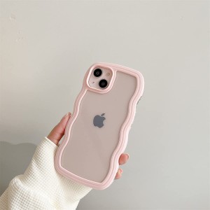 【送料無料】iphone14 ケース 韓国 おしゃれ シンプル ピンク 波状エッジ 透明 クリア 2in1 あいふぉん14 ケース iphoneケース 創意 個性