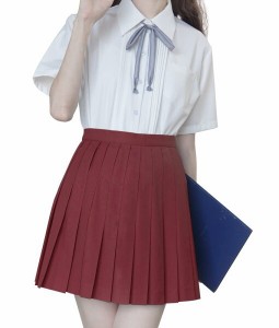 (Sharphon) 制服 スカート 45CM丈 ミニスカート 無地 ライン ハイウエスト プリーツスカート スクールスカート