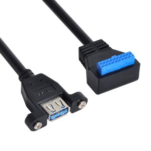 Xiwai USB 3.0 シングルポートA メスねじマウントタイプ-下向きマザーボード20ピンヘッダーケーブル 90度
