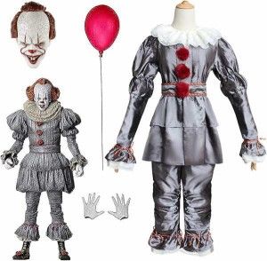 (BIVVI) ペニーワイズ Pennywise ピエロ コスプレ 衣装 ジョーカー ハロウィン コスチューム 道化師 舞踏会 学園祭 仮装 男女共用 9点セ