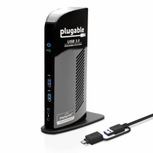 Plugable USB3.0 / USB-C 用ドッキングステーション 縦置き Windows および Mac 用 - デュアルモニター HDMI DVI VGA ポート ギガビット