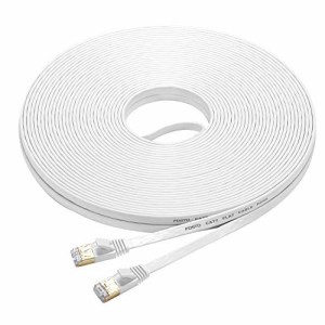 Cat7 LANケーブル 30m ホワイト, FOSTO イーサネットケーブル ウルトラフラットケーブル 高速 STP 爪折れ防止 RJ45コネクタ ギガビット10