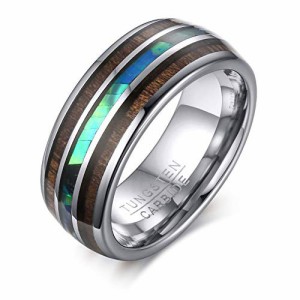 Rockyu リング メンズ 指輪 アワビシェル タングステンカーバイド 幅広 8mm 結婚指輪 耐久 ファッション 平打ち カジュアル アクセサリ