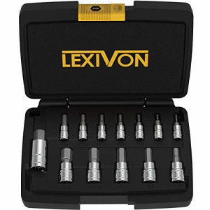 LEXIVON トルクレンチ、インパクトレンチ、ドリル用の六角ビットソケットセット プレミアムS2合金鋼｜SAE 5/64インチ〜9/16インチ 13点セ