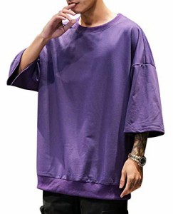 【送料無料】YIMANIE メンズ Ｔシャツ 七分袖 ビッグシルエット カットソー サマー 半袖 無地 BIG tシャツ メンズ 白 黒 大きいサイズ 薄