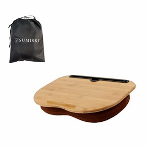 【送料無料】SUMISKY 膝上テーブル ラップデスク 持ち運びポーチ付き 枕 クッション 天然竹製 タブレット パソコンデスク (38x28cm ポー