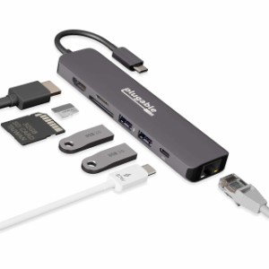 Plugable USB-C ハブ 7-in-1 USB-C 対応マルチアダプター イーサネット付（4K HDMI、USB 3.0 ポートx2、SD/microSD カードリーダー、92W