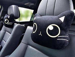 【送料無料】URI ネックパッド 車 クッションン かわいい猫 アニマル 漫画 ヘッドレスト 運転 車用品 旅行 ドライブ 枕 （ブラック 1pc）