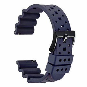 WOCCIフッ素ゴム時計ベルト24mm FKM高級腕時計シリコンバンド イージークリック付き ブルー/ブラックバックル