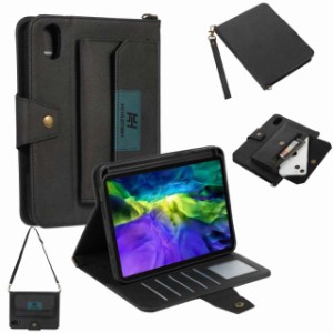 バンド付きiPad 5 iPad 6 Air2 Air 9.7インチ ケース ショルダーストラップ付 斜め掛け 肩掛け カード収納 収納ポケット レザー ビジネス