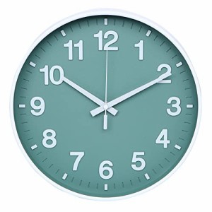 掛け時計 静音 北欧 おしゃれ 立体数字 直径30cm 連続秒針 クオーツ 壁掛け時計 (グリーン)