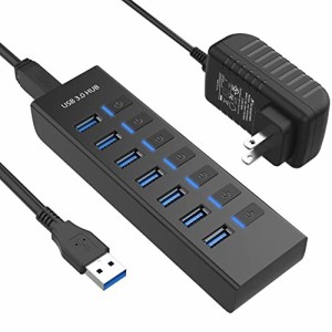 JESWO USB ハブ 電源付き USB Hub 7ポート 5V/3A ACアダプタ付き USBハブ 3.0 セルフパワー/バスパワー USB拡張 5Gbps高速転送 独立スイ