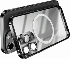 i Phone 14 Pro クリアケース 金属 アルミニウムバンパー Magsafe対応 カメラ保護 透明 アイフォン14プロ カバー 6.1インチ 背面 マグネ