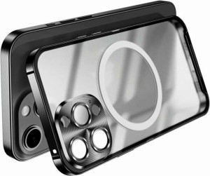 i Phone 14 Plus クリアケース 金属 アルミニウムバンパー Magsafe対応 カメラ保護 透明 アイフォン14プッラス マッ クス カバー 6.7イン