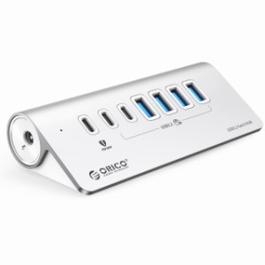 ORICO USB ハブ 3.0 7ポート 60WPD充電 10Gbps高速転送 24V/3A ACアダプタ付き セルフパワー/バスパワー両対応 50cmケーブルと変換アダプ