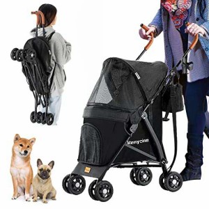 Kenyone ペットカート 折りたたみ 犬用ペットベビーカー 4輪 軽量コンパクト 多機能 犬用ベビーカー 小型犬 中型犬 猫 介護 散歩 外出便