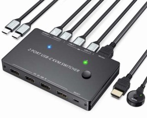 【!!! 新モデル 14%減 !! 】USB-C to HDMI切替器、2ポートKVM Type-Cスイッチャーボックスサポート4K@60Hz 2台のPCで1組キーボードマウス