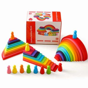 【送料無料】Promise Babe レインボー 虹色トンネル 木のおもちゃ 積み木 知育玩具 円形 三角形 正方形 長方形 アーチ 木製 ベビースタッ
