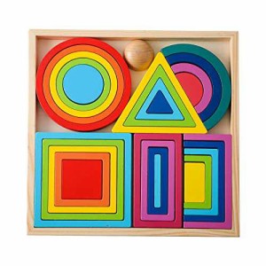 【送料無料】Promise Babe レインボー 虹色トンネル 木のおもちゃ 積み木 知育玩具 円形 三角形 正方形 長方形 アーチ 木製 ベビースタッ