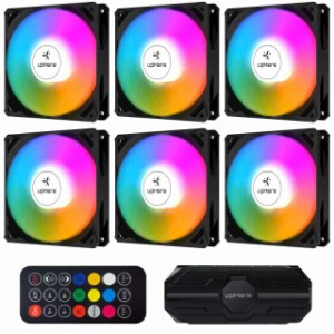 Novonest ARGB PCケースファン 120mm 静音 高性能 6PINコネクタ リモコン付 冷却ファン rgb ファン ファンハブ付き 黒枠 ledファン 6本1