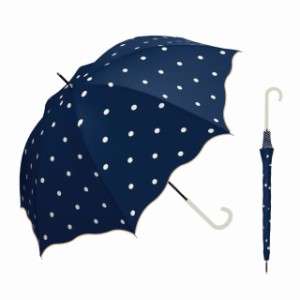 【送料無料】Waterfront 長傘 日傘兼用雨傘 サンシェイドロング ドットダークネイビー 55cm 晴雨兼用 UVカット 99.9% レディース S155-07