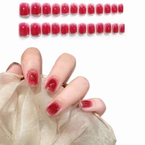 Fuyunohi ネイルチップ ショート つけ爪 ネイルセット 付け爪 24枚セット ネイルチップ シール ピンクキラキラ nail 粘着グミ 短め 韓国