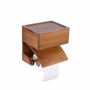 MIJEE トイレットペーパーホルダー 木製 おしゃれ 紙巻器 収納ボックス付き ペーパーホルダー 隠せる トイレ収納 棚 小物置き (スマホ置