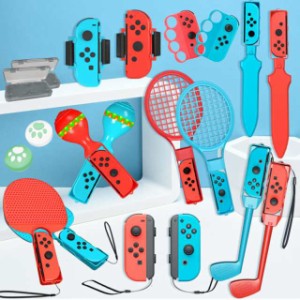 Elnicec Switch Sports用アクセサリー(ニンテンドースイッチスポーツ対応)【2024年新登場-18in1】Joy-Conグリップ用アクセサリ 体感ゲー