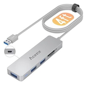 ACEELE超薄型6合1 USB 3.0ハブ、1.2 M延長ケーブル、MICRO USB電源ポート、3*USB 3.0 A、MICRO SD/SDスロット5 GBPS超高速で、MACBOOK AI